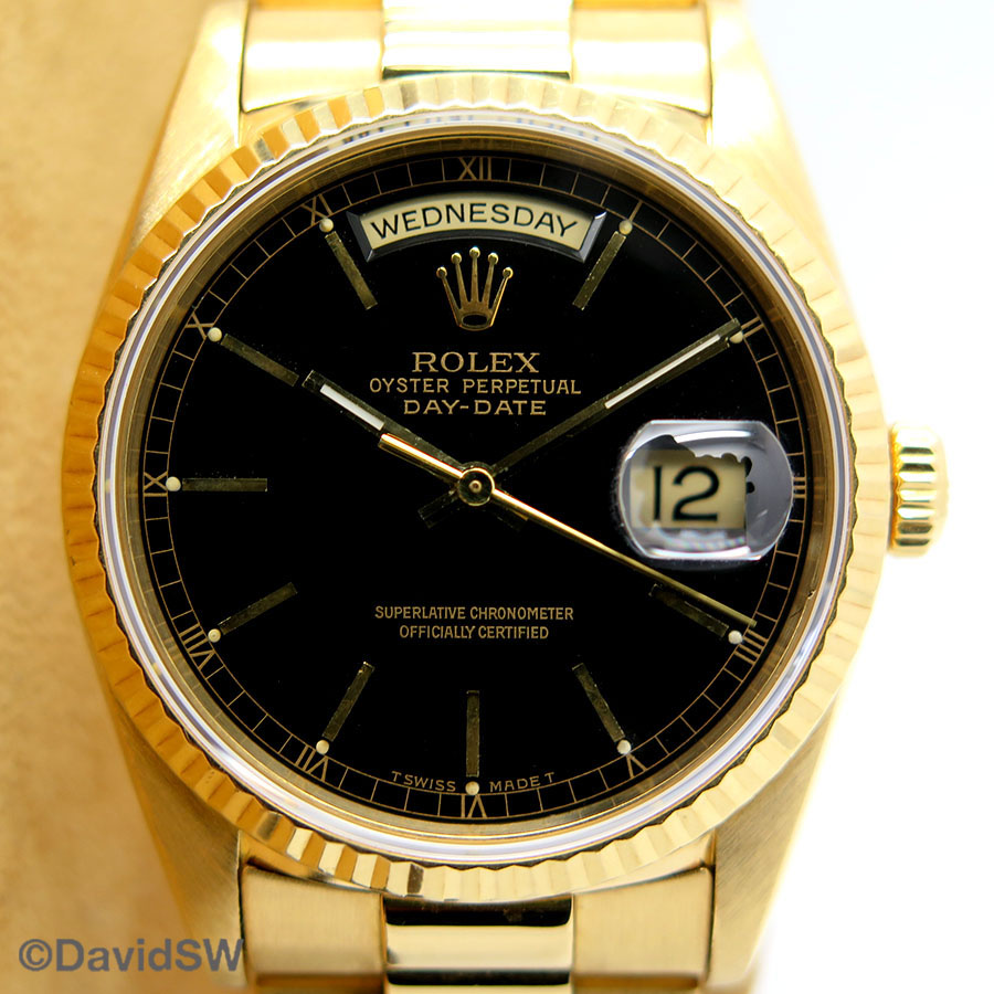 Rolex 18238 Day Date 18K Yellow Gold with Black Dial - DavidSW