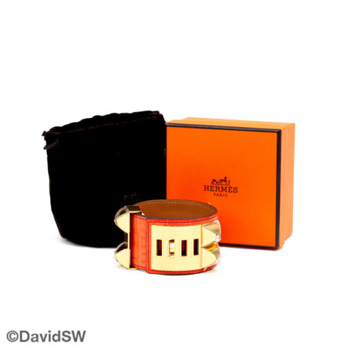 Hermés Alligator Skin Collier de Chien Cuff Orange - Image 5