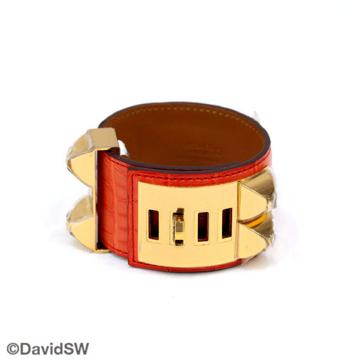 Hermés Alligator Skin Collier de Chien Cuff Orange - Image 2