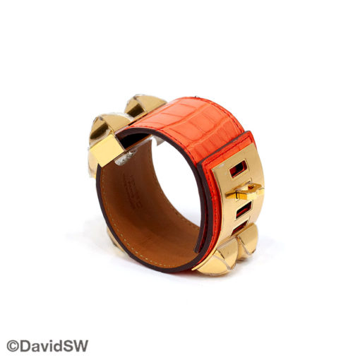 Hermés Alligator Skin Collier de Chien Cuff Orange - Image 3