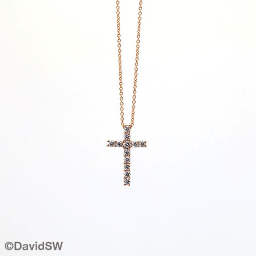 DavidSW 14K Rose Gold Diamond Cross Pendant Necklace