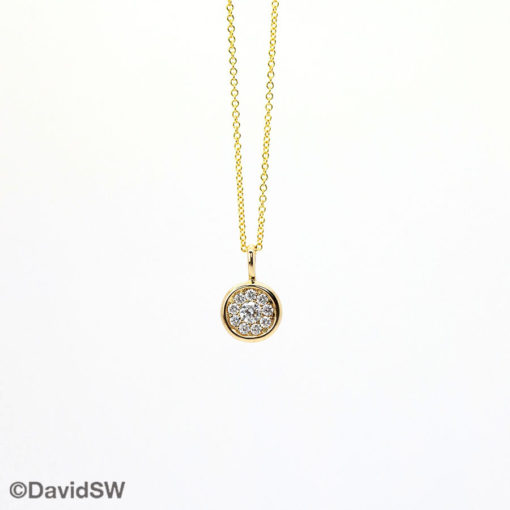 DavidSW 14K Yellow Gold Circle Diamond Pendant Necklace