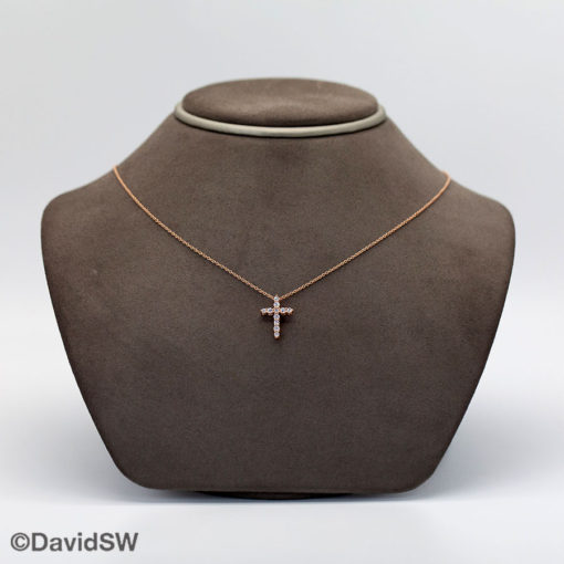 DavidSW 14K Rose Gold Diamond Cross Pendant Necklace - Image 2