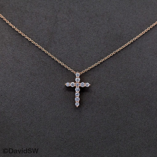 DavidSW 14K Rose Gold Diamond Cross Pendant Necklace - Image 3