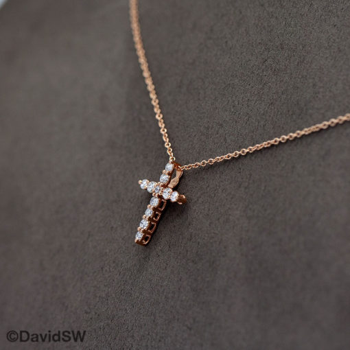 DavidSW 14K Rose Gold Diamond Cross Pendant Necklace - Image 4