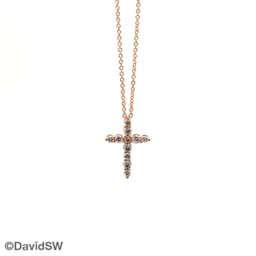 DavidSW 14K Rose Gold Diamond Cross Pendant Necklace