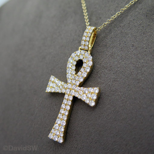 DavidSW 18K Yellow Gold Key of Life Diamond Pendant Necklace - Image 4