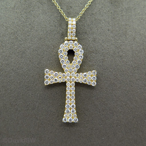 DavidSW 18K Yellow Gold Key of Life Diamond Pendant Necklace - Image 3