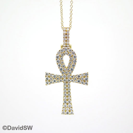 DavidSW 18K Yellow Gold Key of Life Diamond Pendant Necklace