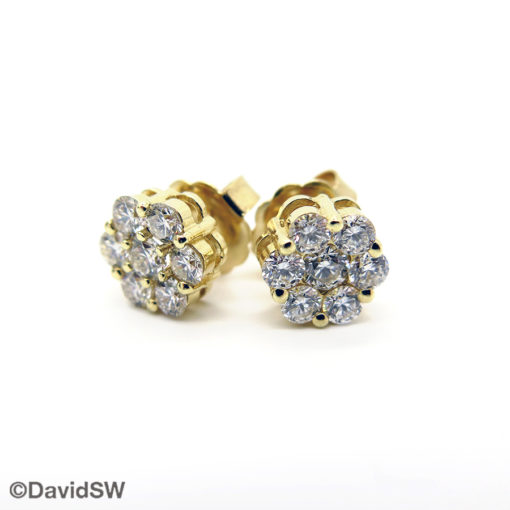 DavidSW 14K Yellow Gold Diamond Cluster Stud Earrings