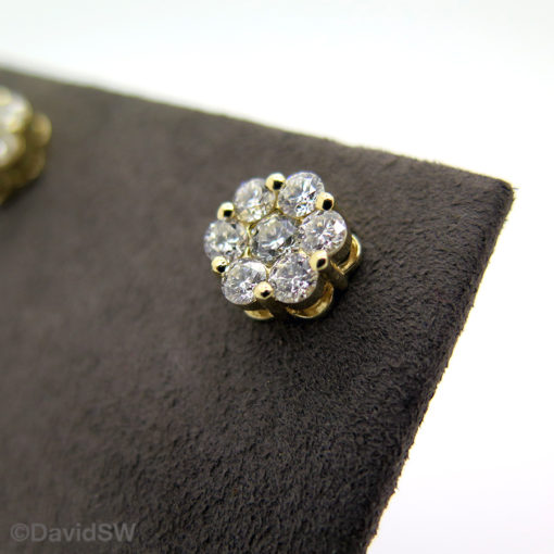 DavidSW 14K Yellow Gold Diamond Cluster Stud Earrings - Image 3