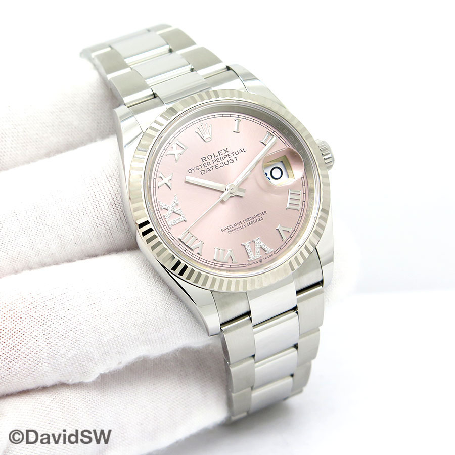 Rolex 126234 Datejust with Pink Roman Diamond “VI” and “IX” Dial on Oyster