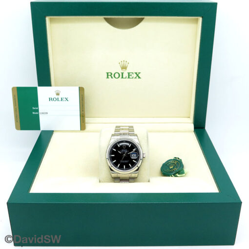 Rolex 118239 Day Date 18K White Gold with Black Stick Dial on