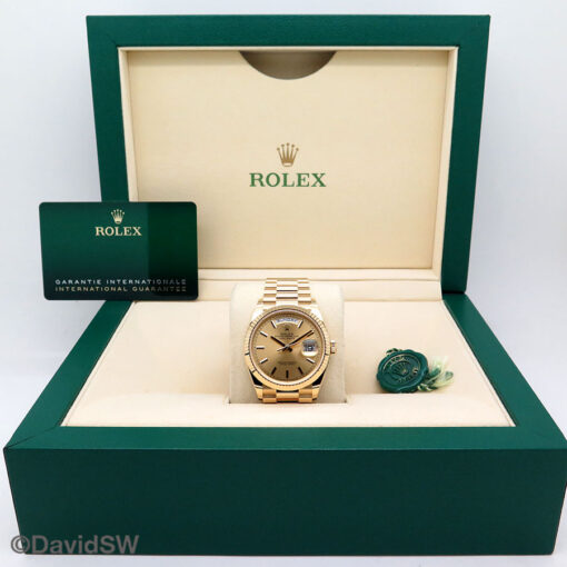 Rolex 128238 Day Date 18K Yellow Gold with Champagne Stick Dial - Image 2