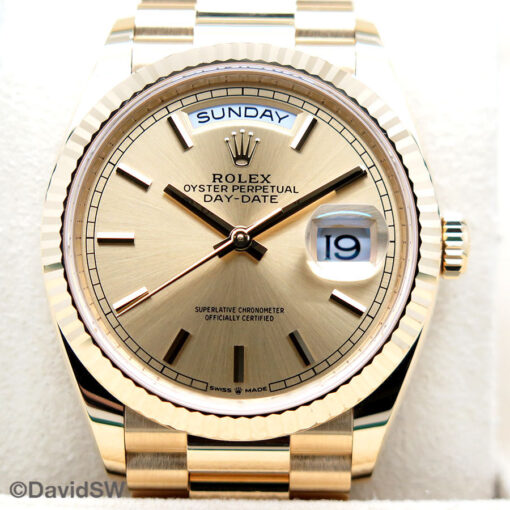 Rolex 128238 Day Date 18K Yellow Gold with Champagne Stick Dial - Image 3