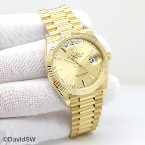 Rolex 128238 Day Date 18K Yellow Gold with Champagne Stick Dial