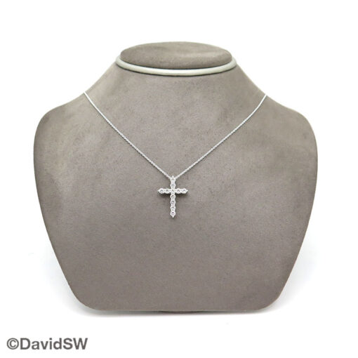 DavidSW 14K White Gold Prong Set Round Diamond Classic Cross - Image 3