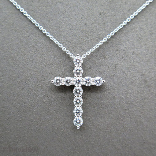 DavidSW 14K White Gold Prong Set Round Diamond Classic Cross - Image 4