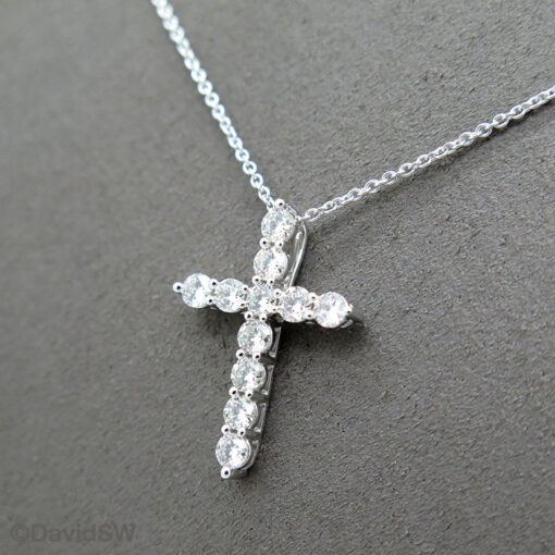 DavidSW 14K White Gold Prong Set Round Diamond Classic Cross - Image 5
