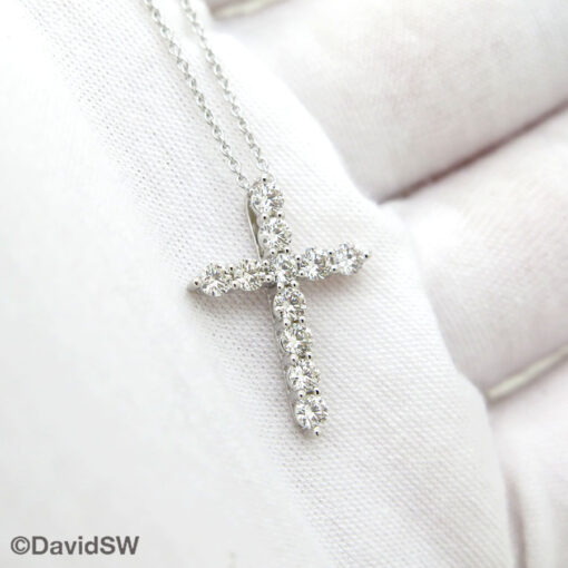 DavidSW 14K White Gold Prong Set Round Diamond Classic Cross - Image 2