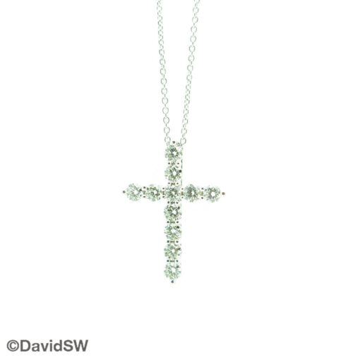 DavidSW 14K White Gold Prong Set Round Diamond Classic Cross