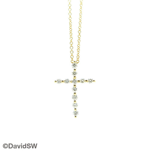 DavidSW 14K Yellow Gold Round Diamond Cross