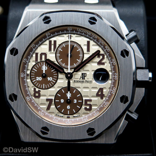 Audemars Piguet 26470ST Royal Oak Offshore Chronograph with Khaki Dial on Alligator - Image 3