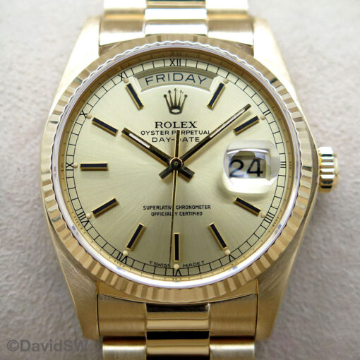 Rolex 18038 Day Date 18K Yellow Gold with Champagne Stick Dial - Image 3