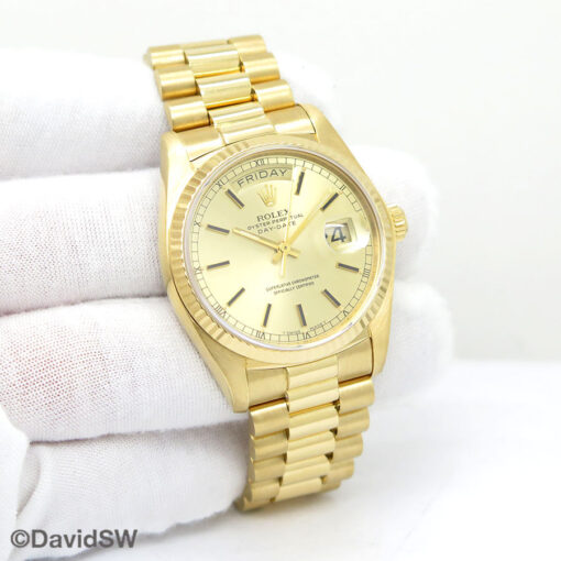 Rolex 18038 Day Date 18K Yellow Gold with Champagne Stick Dial