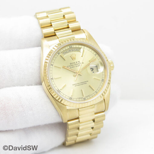 Rolex 18238 Day Date 18K Yellow Gold with Champagne Stick Dial