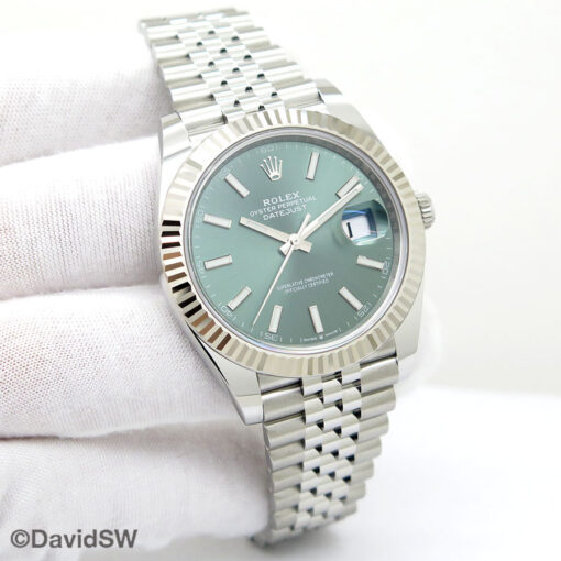 Rolex 126334 Datejust 41 with Mint Green Stick Dial on Jubilee