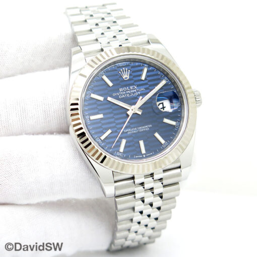 Rolex 126334 Datejust 41 with Blue Fluted Motif Stick Dial on Jubilee
