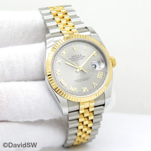 Rolex 116233 Datejust 18K/SS with Steel Roman Dial on Jubilee