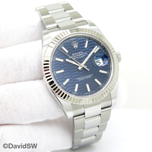 Rolex 126334 Datejust 41 with Blue Fluted Motif Stick Dial on Oyster