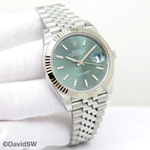 Rolex 126334 Datejust 41 with Mint Green Stick Dial on Jubilee