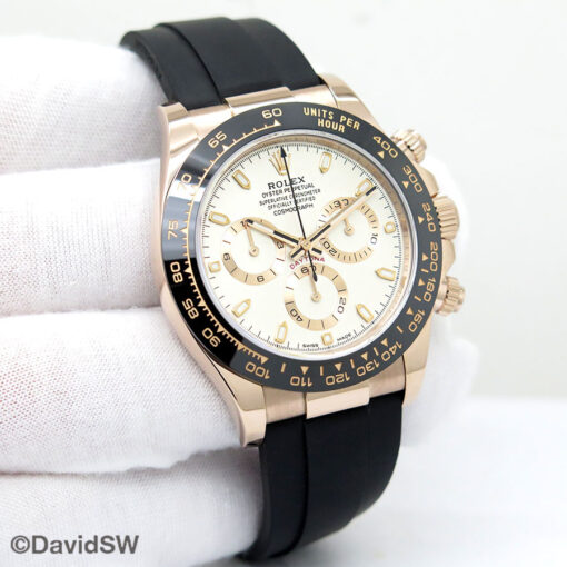 Rolex 116515LN Cosmograph Daytona 18K Rose Gold with Ivory Dial on Oysterflex