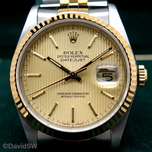 Rolex 16233 Datejust 18K/SS with Champagne Stripe Motif Dial on Jubilee - Image 3