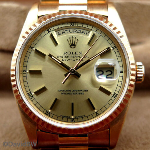 Rolex 18238 Day Date 18K Yellow Gold with Champagne Stick Dial - Image 3