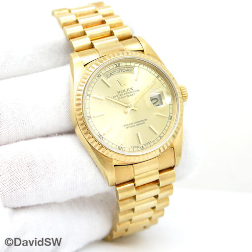 Rolex 18238 Day Date 18K Yellow Gold with Champagne Stick Dial