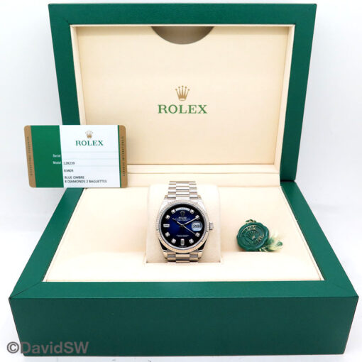 Rolex 128239 Day Date 36 18K White Gold with Blue Ombre Diamond Dial - Image 2