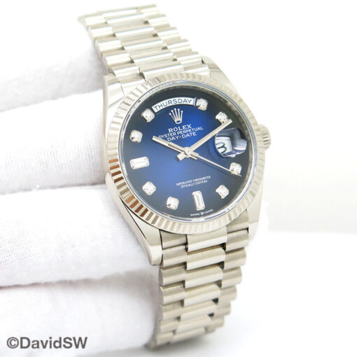 Rolex 128239 Day Date 36 18K White Gold with Blue Ombre Diamond Dial