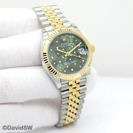 Rolex 278273 Datejust 18K/SS with Olive Green Floral Motif Diamond Set Dial on Jubilee