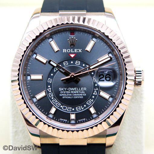 Rolex 326235 Skydweller 18K Rose Gold with Slate Dial on Oysterflex - Image 3