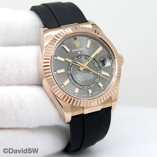 Rolex 326235 Skydweller 18K Rose Gold with Slate Dial on Oysterflex