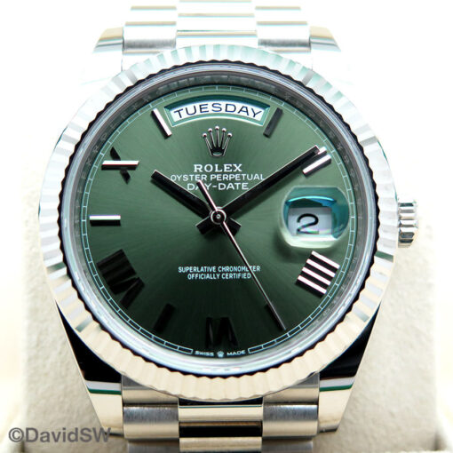 Rolex 228239 Day Date 18K White Gold with Olive Green Roman Dial - Image 3