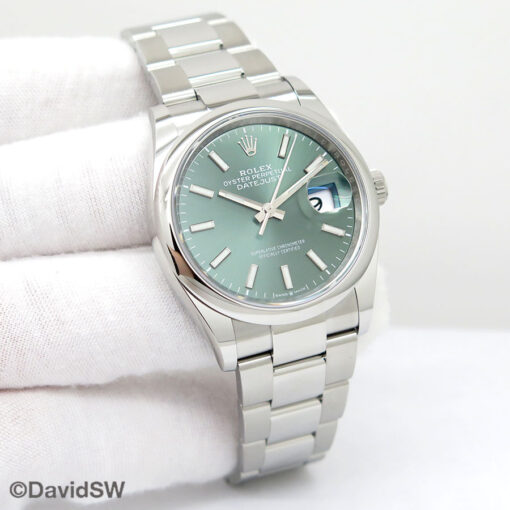 Rolex 126200 Datejust with Mint Green Stick Dial on Oyster