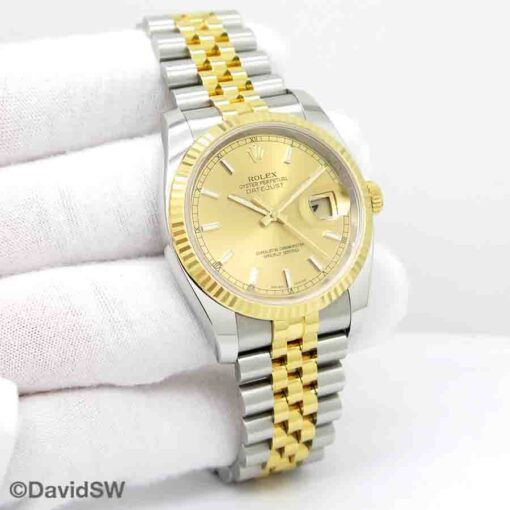 Rolex 116233 Datejust 18K/SS with Champagne Stick Dial on Jubilee