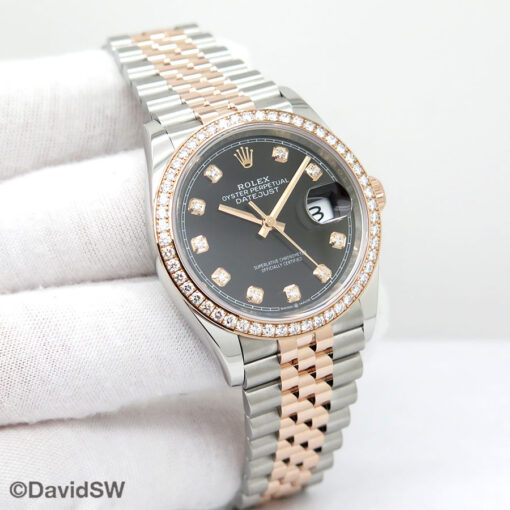 Rolex 126281RBR Datejust 18K/SS with Black Diamond Dial and Diamond Bezel on Jubilee