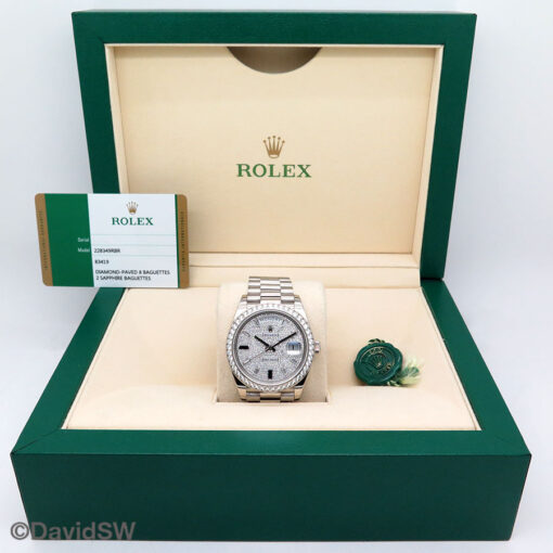 Rolex 228349RBR Day Date 40 18K White Gold with Pave Diamond Dial with Sapphires and Diamond Bezel - Image 2