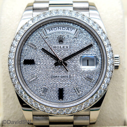 Rolex 228349RBR Day Date 40 18K White Gold with Pave Diamond Dial with Sapphires and Diamond Bezel - Image 3